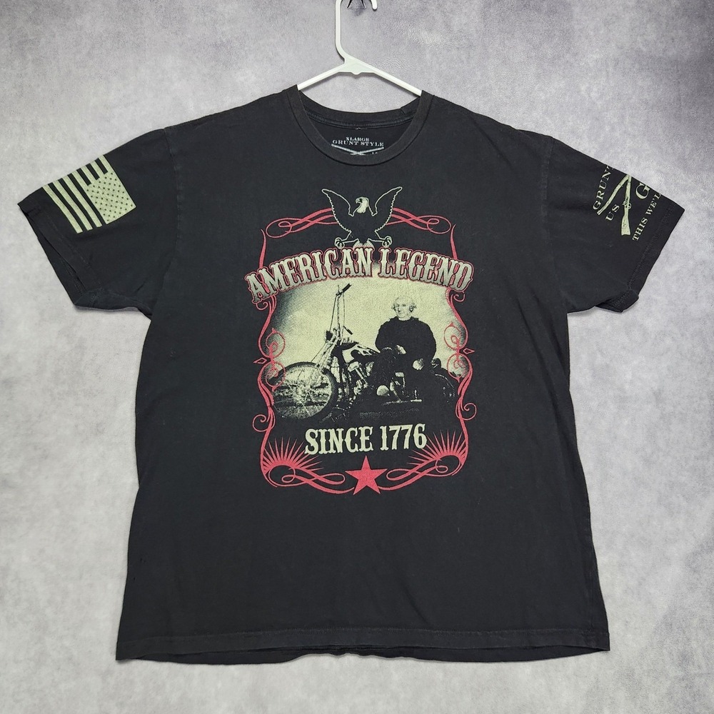 Grunt Style Mens XL Black American Legend Graphic T‎ Shirt Washington Motorcycle